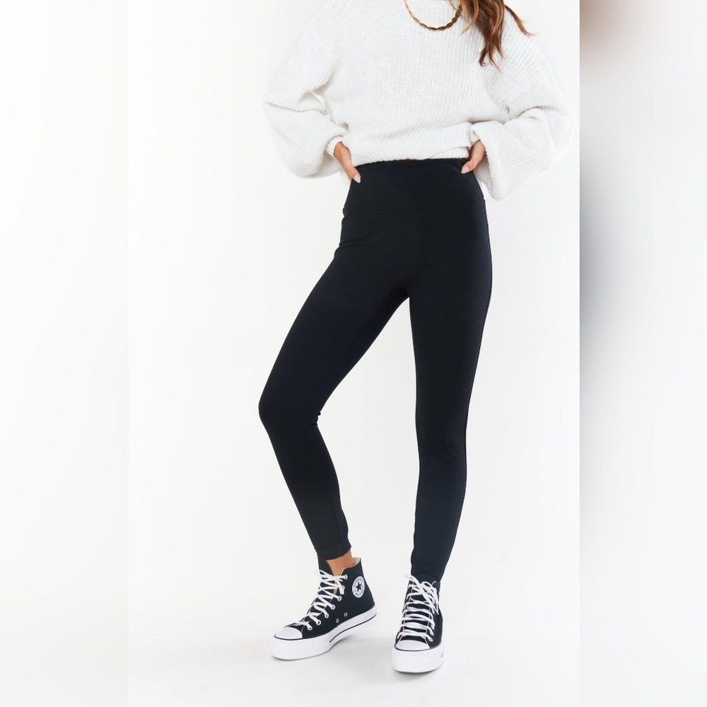 Spanx Ponte Black Leggings Ankle Length Split Hem Business Casual